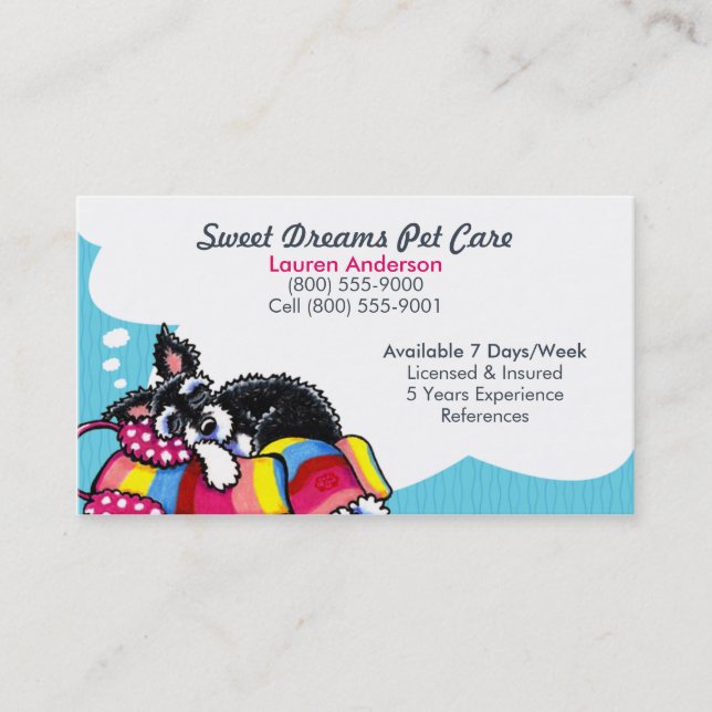 Tarjeta De Visita Mascota Sitter Care Business Schnauzer Puppy Blue (Anverso)