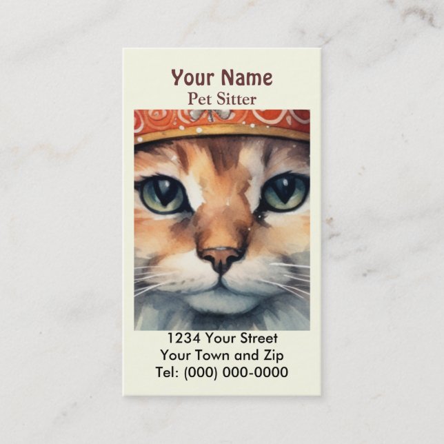 Tarjeta De Visita Mascota sitter Cat compañero (Anverso)