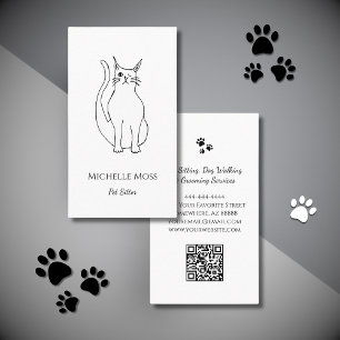 Tarjeta De Visita Mascota Sitter Código QR Cute Gato Winking Negro B