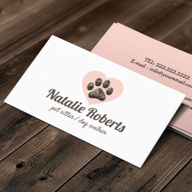 Tarjeta De Visita Mascota Sitter Cute Furry Paw Heart Dog Groomer (Subido por el creador)