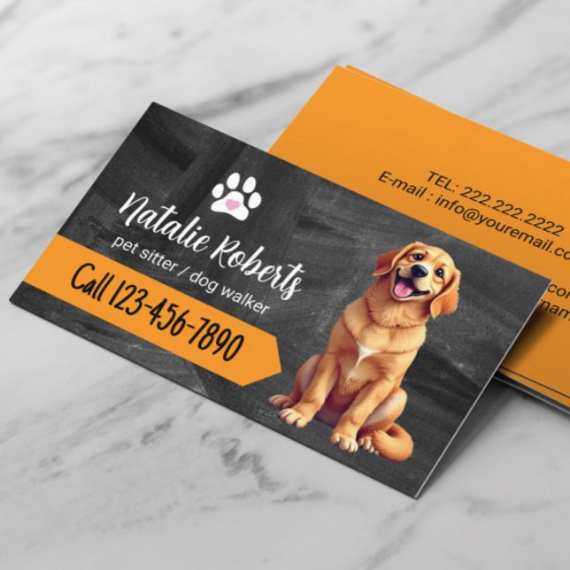 Tarjeta De Visita Mascota Sitter Dog Caminando Chalkboard Golden Ret (Subido por el creador)