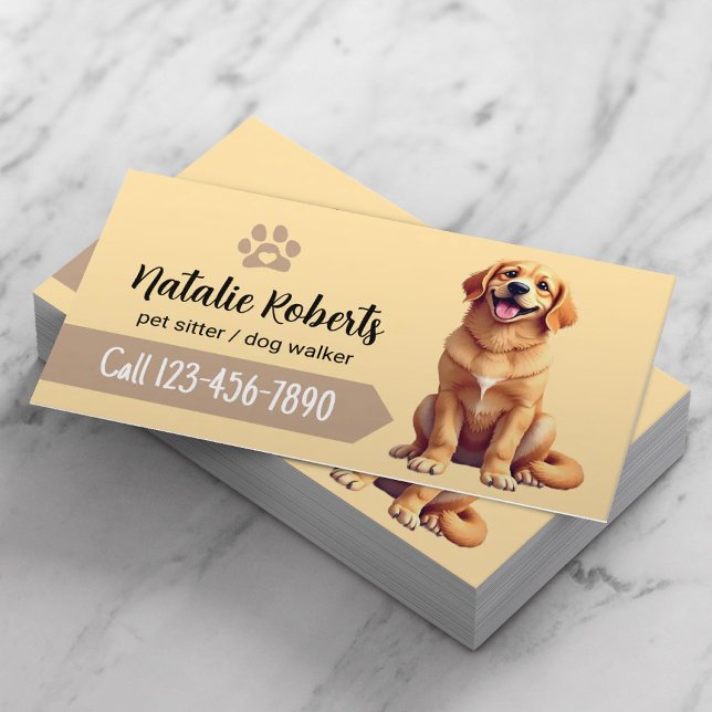 Tarjeta De Visita Mascota Sitter Dog Caminando Cute Golden Retriever (Subido por el creador)