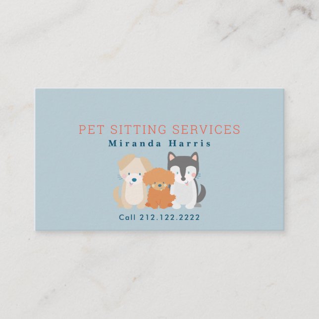 Tarjeta De Visita Mascota Sitter Dog Walker Blue (Anverso)