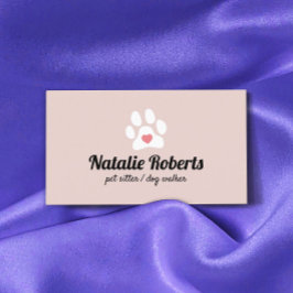 Tarjeta De Visita Mascota Sitter Dog Walker Cute Pink Paw Heart