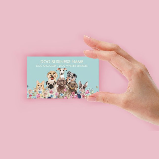 Tarjeta De Visita Mascota Sitter Dog Walker Floral Puppy (Pet Sitter Dog Walker Floral Puppy Business Card)