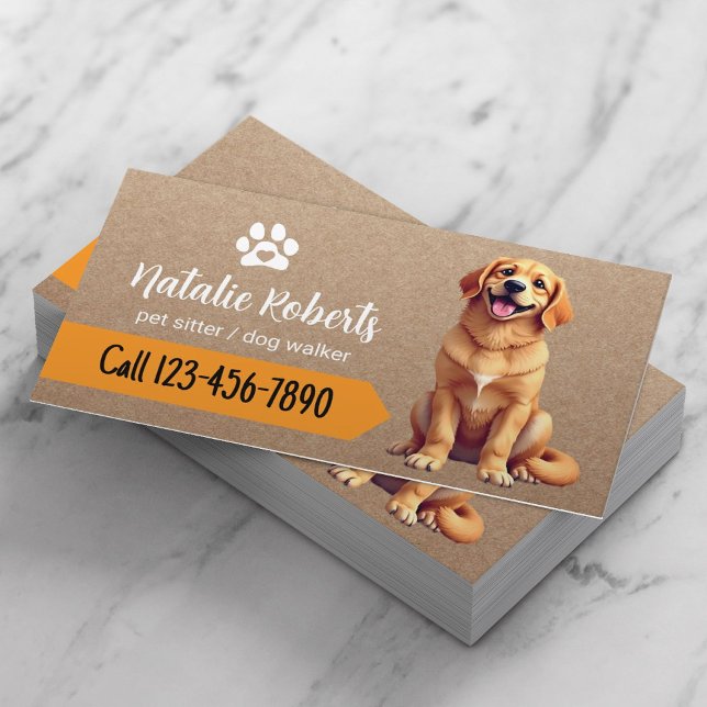 Tarjeta De Visita Mascota Sitter Dog Walking Happy Golden Retriever (Subido por el creador)