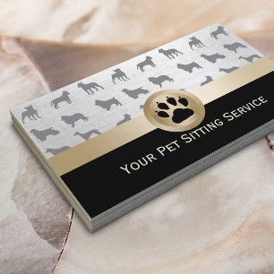 Tarjeta De Visita Mascota Sitter Elegante Papel negro y dorado