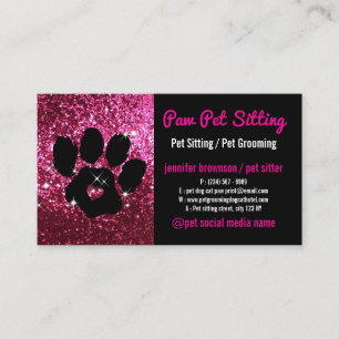 Tarjeta De Visita Mascota Sitter Grooming Purpurina Pink Black Dog C