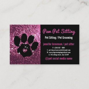 Tarjeta De Visita Mascota Sitter Grooming Purpurina rosa Perro Negro
