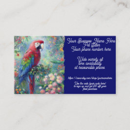 Tarjeta De Visita Mascota Sitter Parrot Bird Jungle Flores Florales 