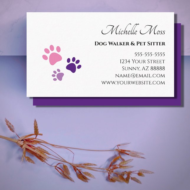 Tarjeta De Visita Mascota Sitter Paw imprime rosa morado (Subido por el creador)