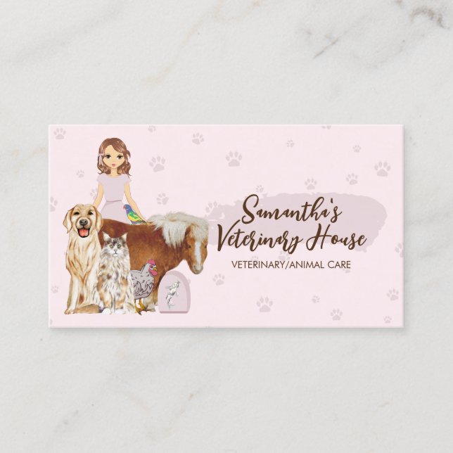 Tarjeta De Visita Mascota Sitter Personalizado de pájaro de perro ve (Anverso)