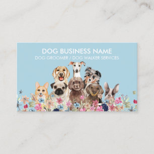 Tarjeta De Visita Mascota Sitter Walker Dog Care Blue