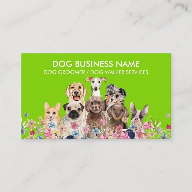 Tarjeta De Visita Mascota Sitter Walker perro novio neón verde (Anverso)