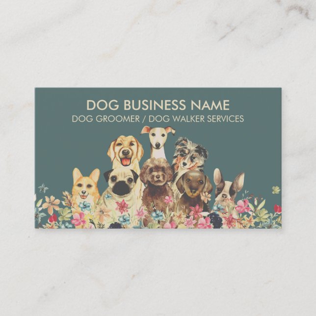 Tarjeta De Visita Mascota Sitter Walker perro petcare boho retro (Anverso)
