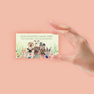 Tarjeta De Visita Mascota Sitter Walker perro petcare floral verde