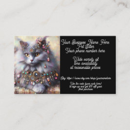 Tarjeta De Visita Mascota Sitter Whimsical Gray Kitty Cat Jewelry