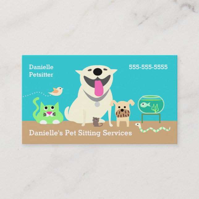 Tarjeta de visita mascota Sitters - azul/verde (Anverso)