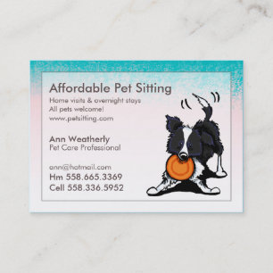 Tarjeta De Visita Mascota Sitting Border Collie Pink Blue