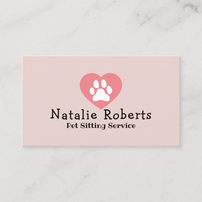 Tarjeta De Visita Mascota Sitting Cute Paw Heart Logo Rubor Pink (Anverso)