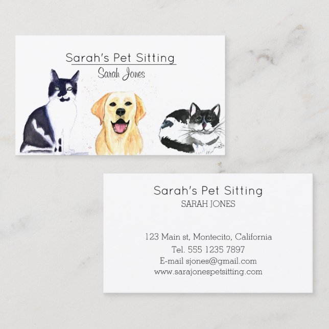 Tarjeta De Visita Mascota Sitting Dog Cat Entrenamiento Acuática (Anverso / Reverso)