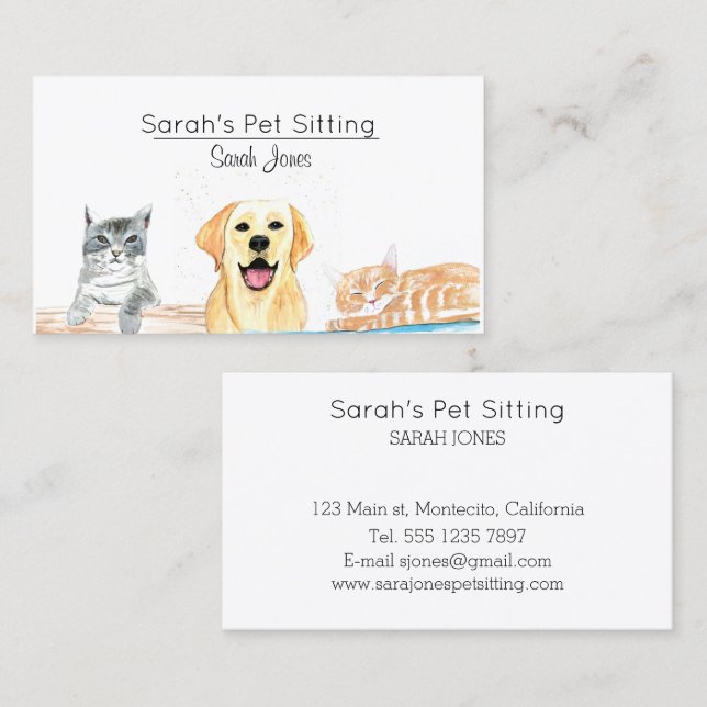 Tarjeta De Visita Mascota Sitting Dog Cat Entrenamiento Acuática (Anverso / Reverso)