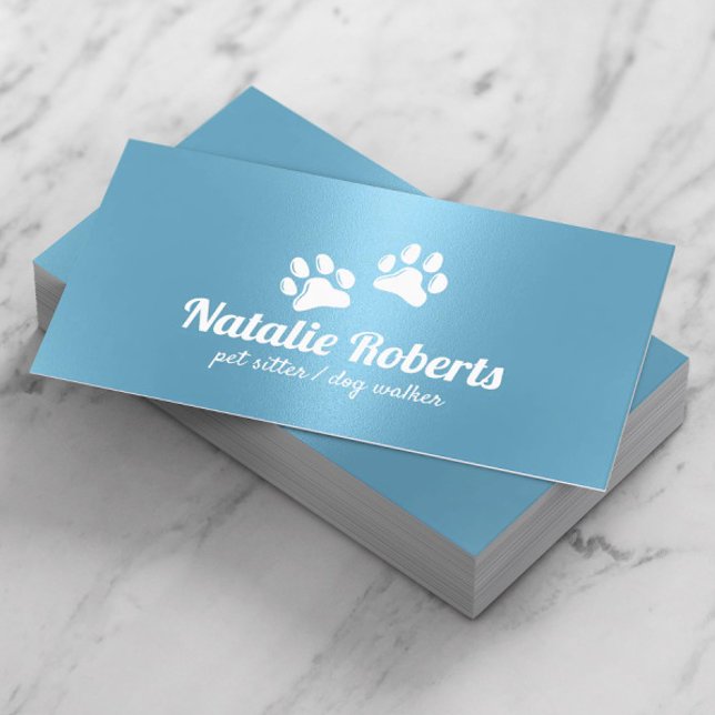 Tarjeta De Visita Mascota Sitting Dog Paws Logo Azul moderno (Subido por el creador)
