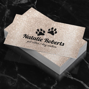 Tarjeta De Visita Mascota Sitting Dog Paws Logo Purpurina de oro mod