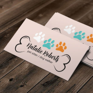 Tarjeta De Visita Mascota Sitting Dog Walker Cute Color Paws Rubor P