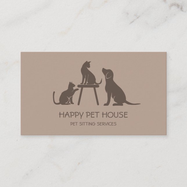 Tarjeta De Visita Mascota Sitting Dog Walking Cat Veterinaria Busine (Anverso)