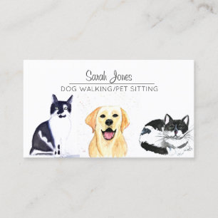 Tarjeta De Visita Mascota Sitting Dog Walking Cat Watercolor