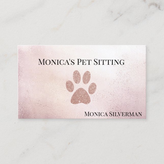 Tarjeta De Visita Mascota Sitting Grooming Vet Rosa Gold Paw (Anverso)