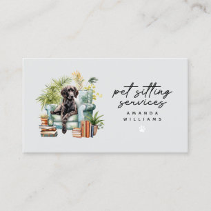 Tarjeta De Visita Mascota Sitting Services Watercolor QR Code