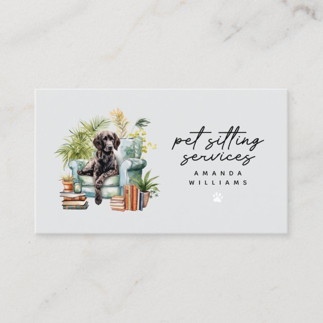 Tarjeta De Visita Mascota Sitting Services Watercolor QR Code (Anverso)