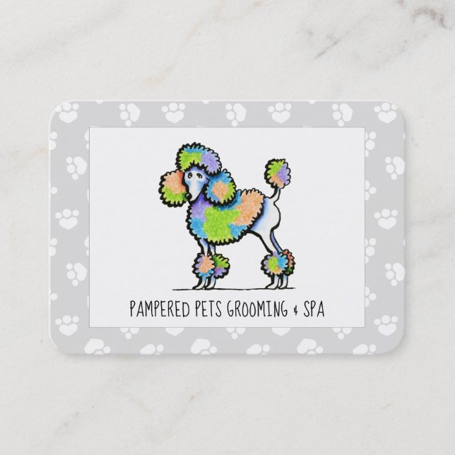 Tarjeta De Visita Mascota Spa Dog Groomer Business Rainbow Poodle GY (Anverso)
