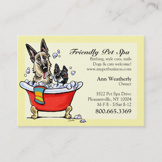 Tarjeta De Visita Mascota Spa Grooming Boutique Happy Fancy (Anverso)