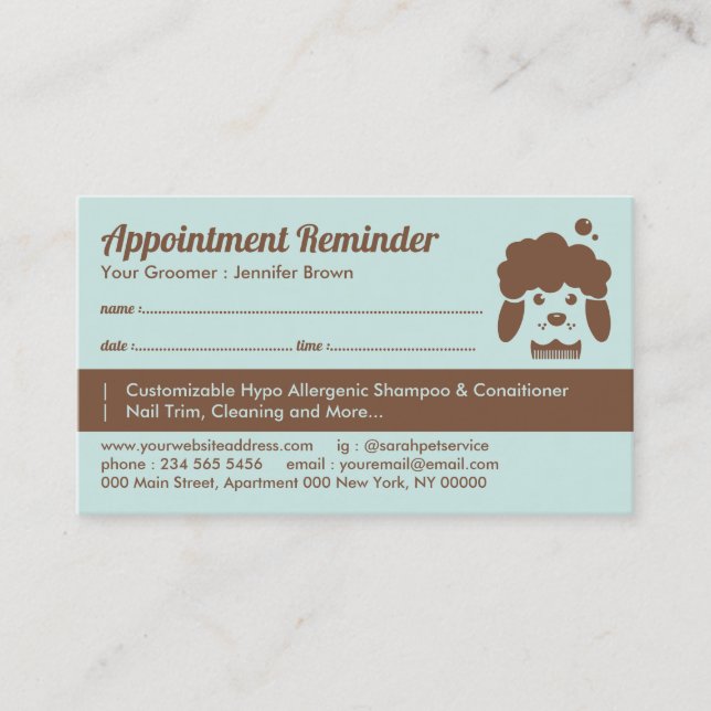 Tarjeta De Visita Mascota Spa Salon Nombramiento Perro Groomer (Anverso)