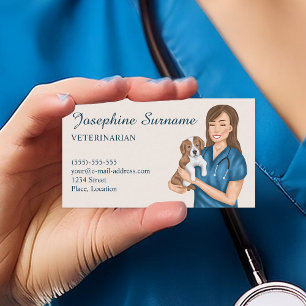 Tarjeta De Visita Mascota Veterinario Médico Animal Chica Con Cachor