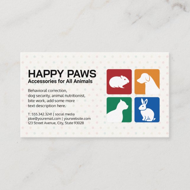 Tarjeta De Visita Mascotas domesticados | Animal Shop (Anverso)
