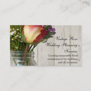 Tarjeta De Visita Mason Jar w/Rosa y Wildflowers