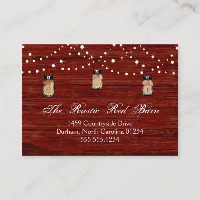 Tarjeta De Visita Mason Jar y luces rusticas (Anverso)