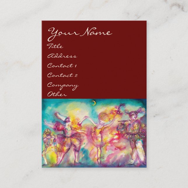 Tarjeta De Visita MASQUERADE /DANCE ,MÚSICA azul brillante rojo,rosa (Anverso)