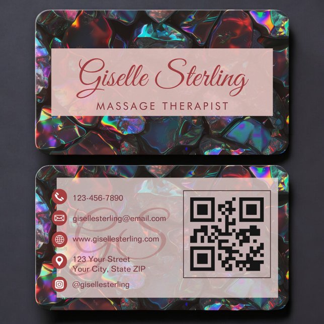 Tarjeta De Visita Massage Therapist Black Opal QR Code (Subido por el creador)