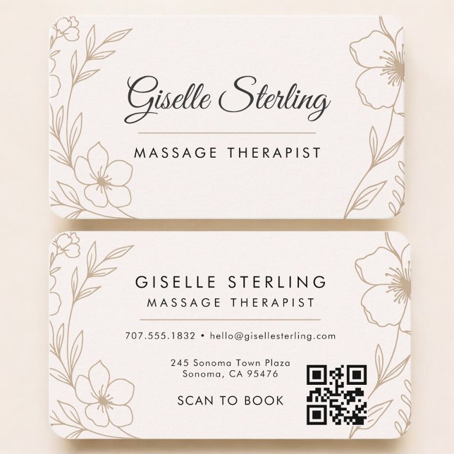 Tarjeta De Visita Massage Therapist Floral QR Code Professional (Subido por el creador)