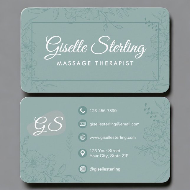 Tarjeta De Visita Massage Therapist Green Teal Floral  (Subido por el creador)