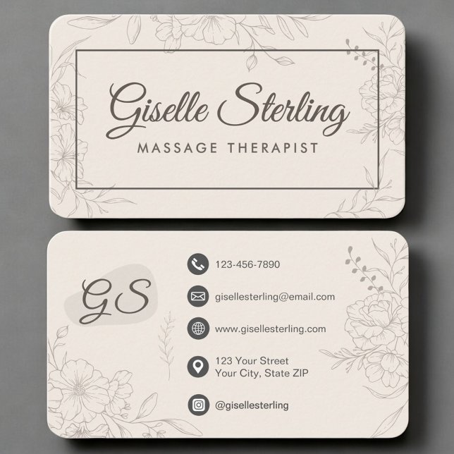 Tarjeta De Visita Massage Therapist Neutral Floral (Subido por el creador)