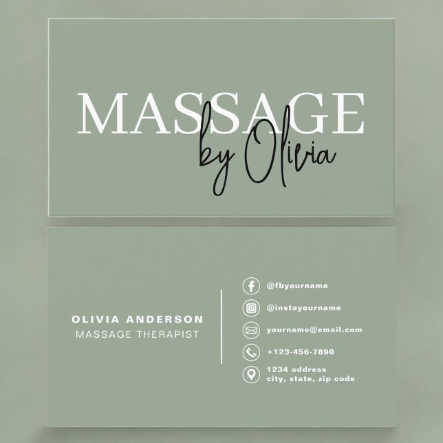 Tarjeta De Visita Massage Therapist Sage Green  (Subido por el creador)