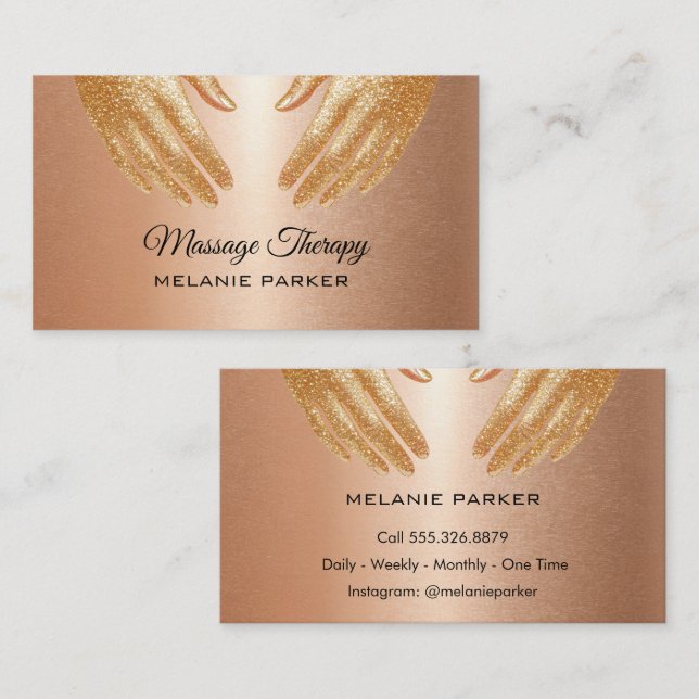 Tarjeta De Visita Massage Therapy Hands Rose Gold  (Anverso / Reverso)