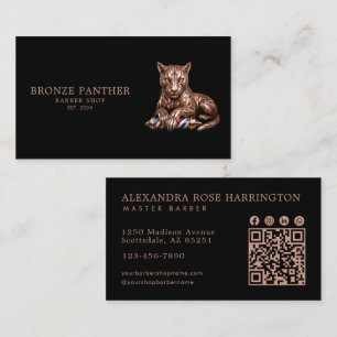 Tarjeta De Visita Master Barber Shop Rosa Dorado Pantera Código Qr