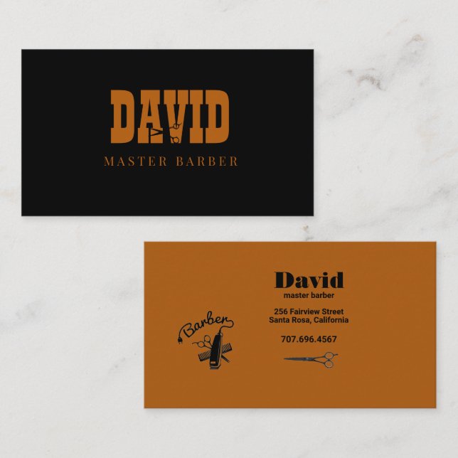Tarjeta De Visita Master Barber Stylist Black & Gold Business Card (Anverso / Reverso)